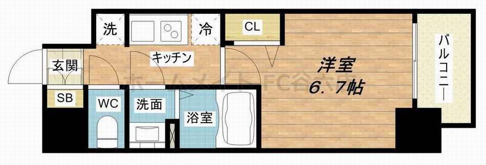 プレサンス上町台筆ケ崎ノース(1K/11階)の間取り写真