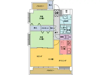 アクシス泉(2LDK/2階)の間取り写真