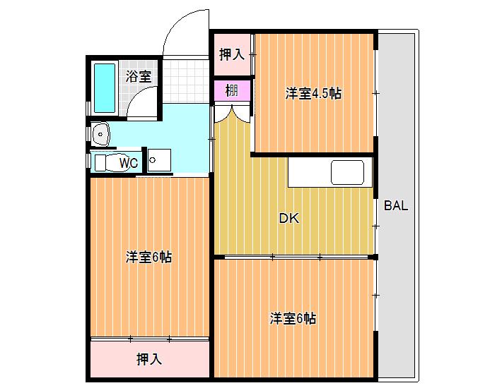 ビレッジハウス大淀4号棟(3DK/4階)の間取り写真