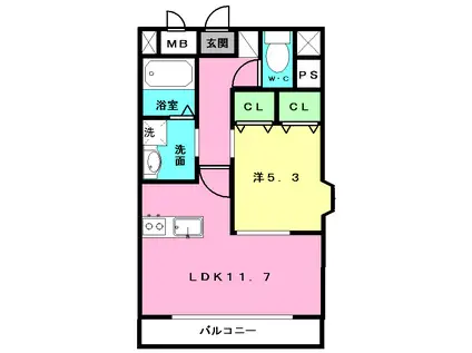 フェリーチェ菊陽東(1LDK/6階)の間取り写真