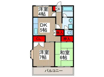 シャトー所沢(3DK/3階)の間取り写真