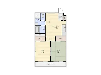 パレス木良(2DK/3階)の間取り写真