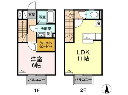 ジュネックスB(1LDK/1階)の間取り写真