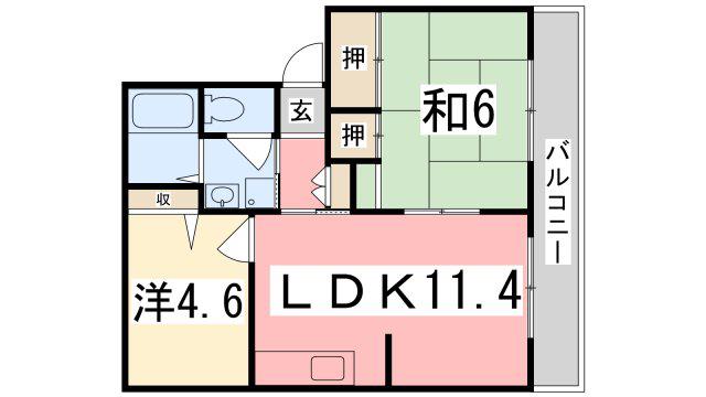 フォーレス城南 B棟(2LDK/1階)の間取り写真