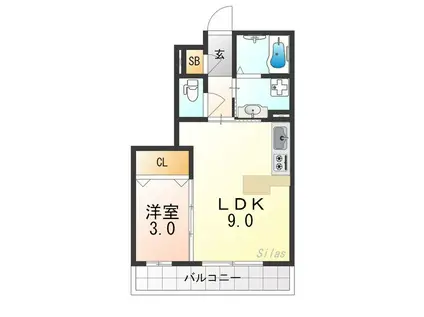 ルミエール京都(1LDK/3階)の間取り写真