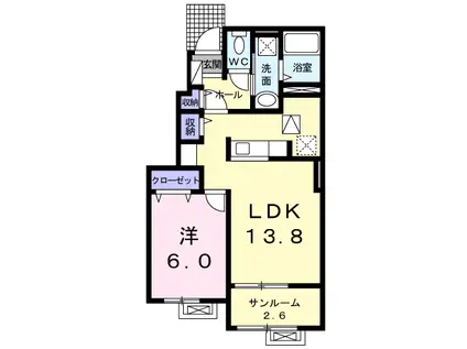 富山地鉄本線 経田駅 徒歩9分 2階建 築12年(1LDK/1階)の間取り写真