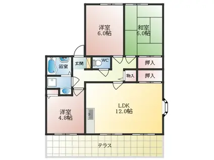 クレスト羽曳野IIB棟(3LDK/1階)の間取り写真