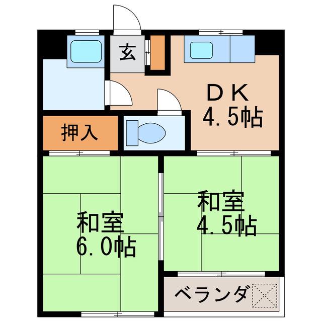 つるいビル(2DK/4階)の間取り写真
