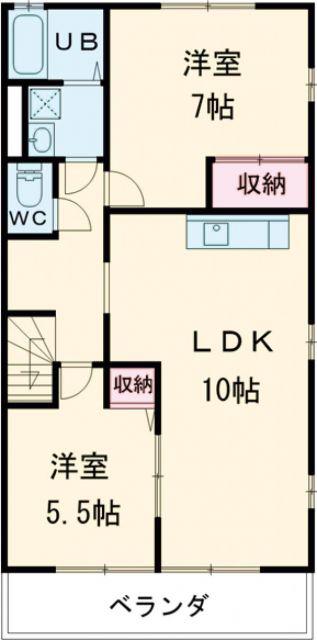 ヴィラ・コートII(2LDK/2階)の間取り写真