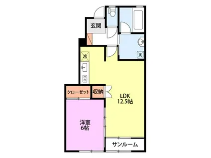 LA・LUNA II棟(1LDK/1階)の間取り写真