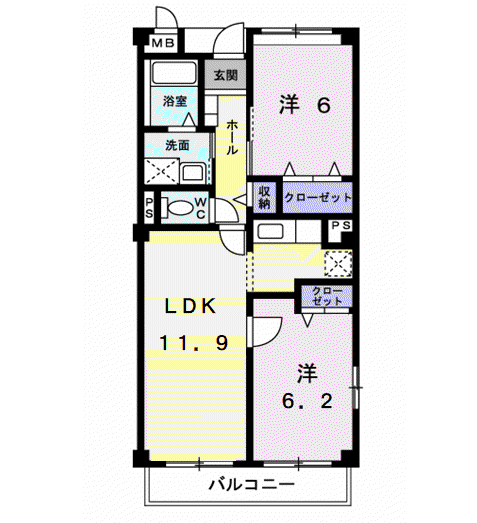 フォンテーヌ・パレスA(2LDK/2階)の間取り写真