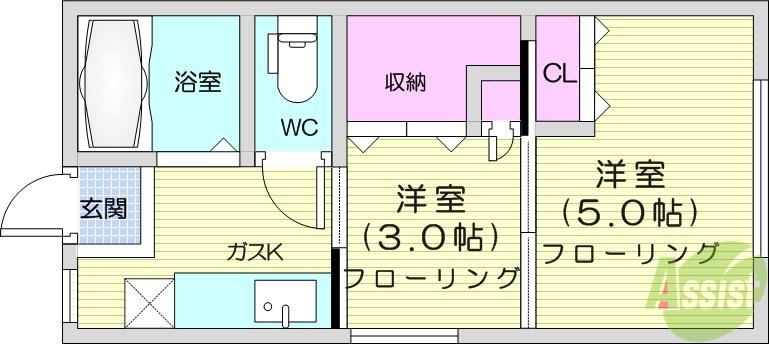 コートノア(2K/2階)の間取り写真
