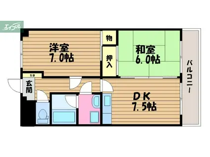 アリアE(2DK/1階)の間取り写真