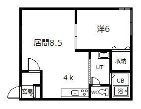 ダイヤハイツ忠和3.6(1LDK/2階)の間取り写真