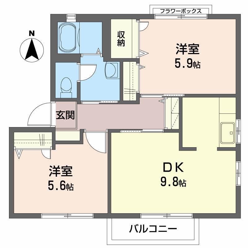 シャーメゾン北久保 B棟(2DK/2階)の間取り写真