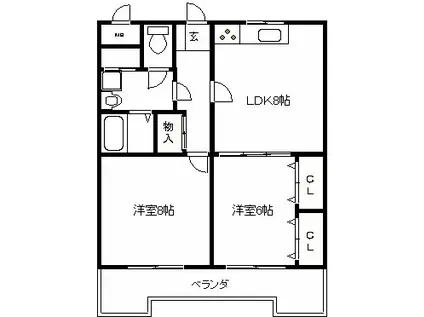 鎮西ビル(2DK/4階)の間取り写真