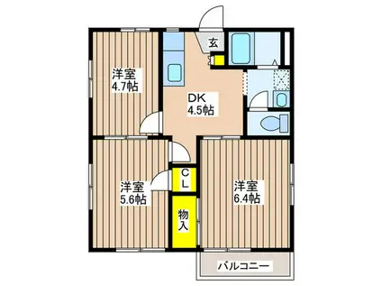 グリーンハイム(3DK/1階)の間取り写真