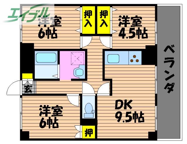 アンシャンテ岡山(3DK/6階)の間取り写真