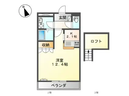 フリージア(1K/2階)の間取り写真