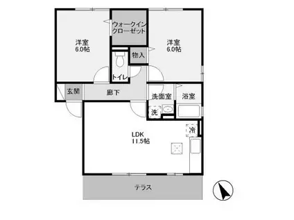 クレストコートB(2LDK/1階)の間取り写真