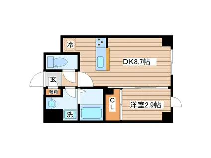グリチネ石名坂(1DK/1階)の間取り写真