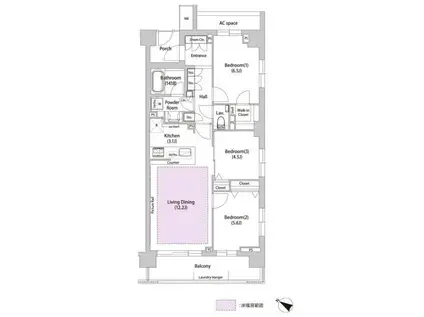 ソアラノーム荻窪天沼(3LDK/4階)の間取り写真