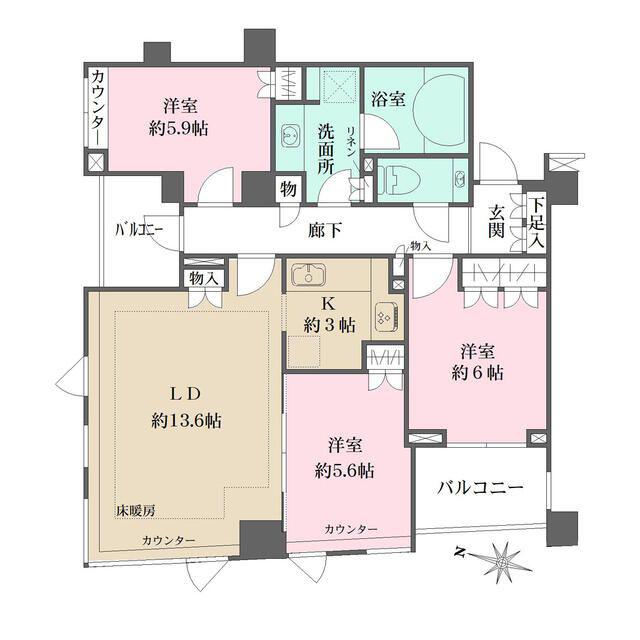 パークハウス中目黒(3LDK/3階)の間取り写真