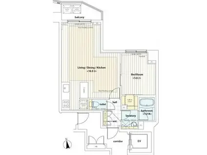 カスタリア麻布十番(1LDK/3階)の間取り写真