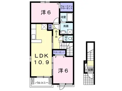 ア・ミューゼIV(2LDK/2階)の間取り写真