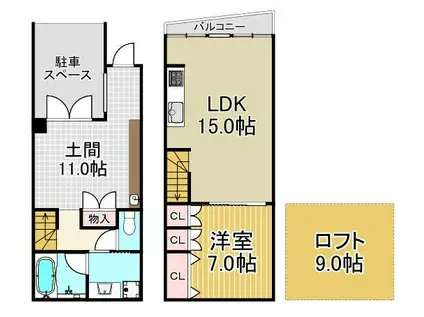 ガーデンテラス白山(1SLDK/2階)の間取り写真