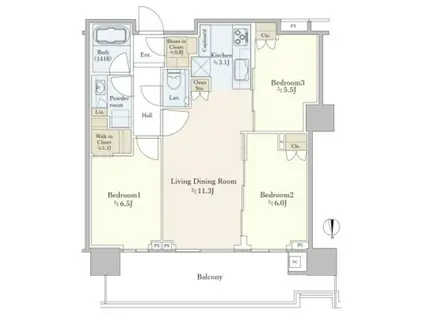 HARUMI FLAG PARK VILLAGE T棟(3LDK/41階)の間取り写真