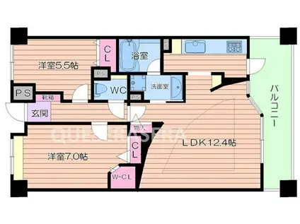 セレッソコート与力町アーバンズ(2LDK/8階)の間取り写真