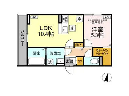 ディー パイナ 浅田(1LDK/1階)の間取り写真