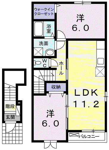 ネオタウンA(2LDK/2階)の間取り写真