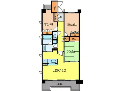 ハイツ甲四公園(3LDK/3階)の間取り写真