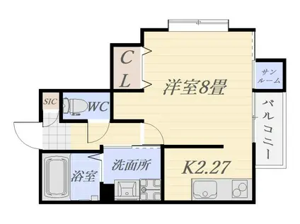 ロゼモア(1K/2階)の間取り写真