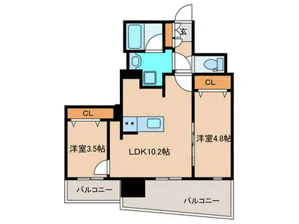 MODERNPAALAZZOサウス薬院(2LDK/9階)の間取り写真