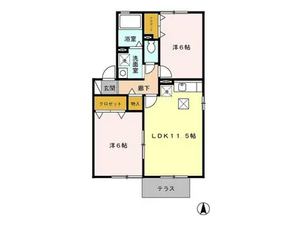 梟の丘C(2LDK/1階)の間取り写真