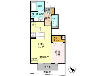 ラ・セゾンクレール(1LDK/1階)の間取り写真