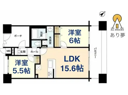 パークフラッツ横濱公園(2LDK/9階)の間取り写真