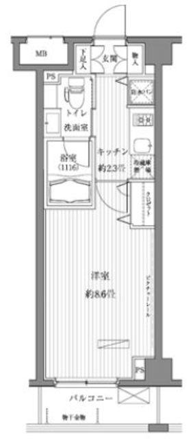 メゾンカルム西新宿(1K/2階)の間取り写真