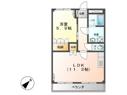 サンパレス南台(1LDK/2階)の間取り写真