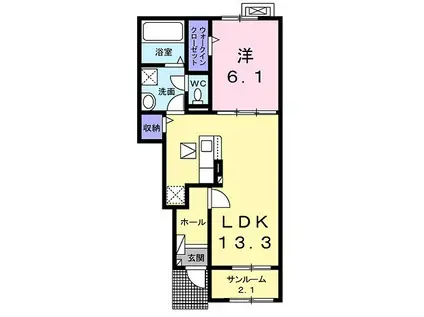 フィールドヒル 塩尻II(1LDK/1階)の間取り写真