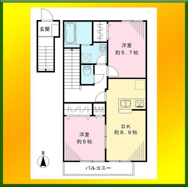 くぬぎハイツ(2LDK/2階)の間取り写真