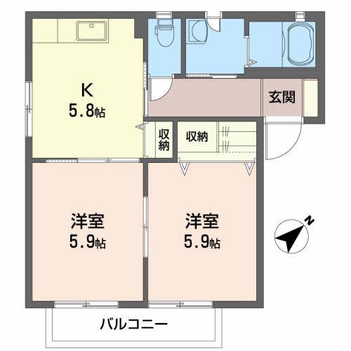 ルミエールB(2K/2階)の間取り写真