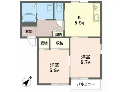 フォーレス緑が丘A(2K/2階)の間取り写真