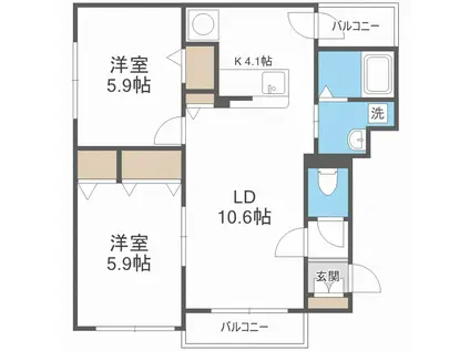 アヴァンセ旭ヶ丘(2LDK/2階)の間取り写真