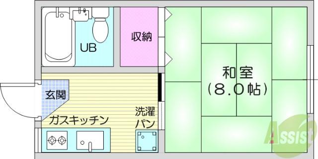 東仙台ハイツ(1K/2階)の間取り写真