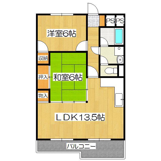 山科椥辻団地B棟(2LDK/5階)の間取り写真