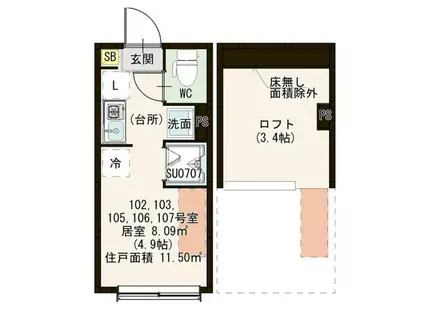 ハーモニーテラス下井草II(ワンルーム/1階)の間取り写真